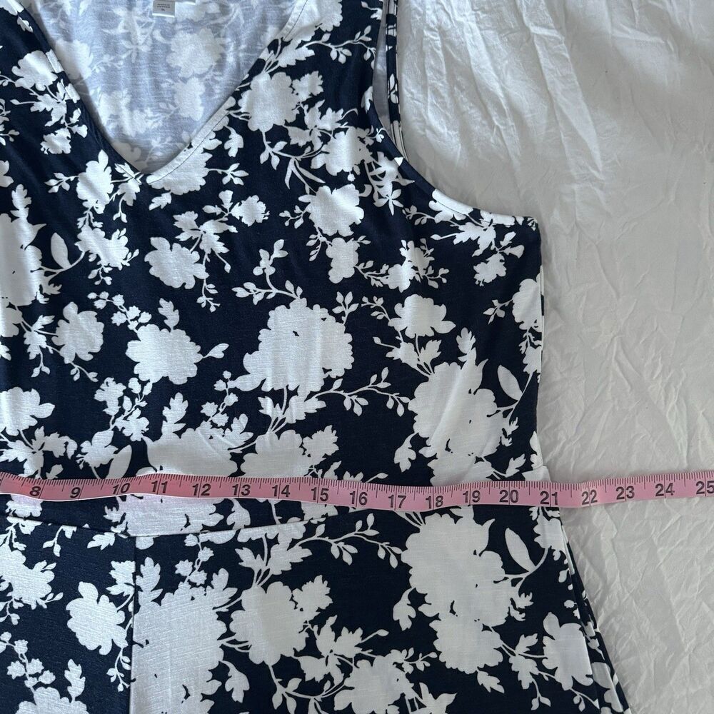J. Jill Floral Print Tank Dress Womens V Neck XL White Black Sleeveless - Picture 7 of 8
